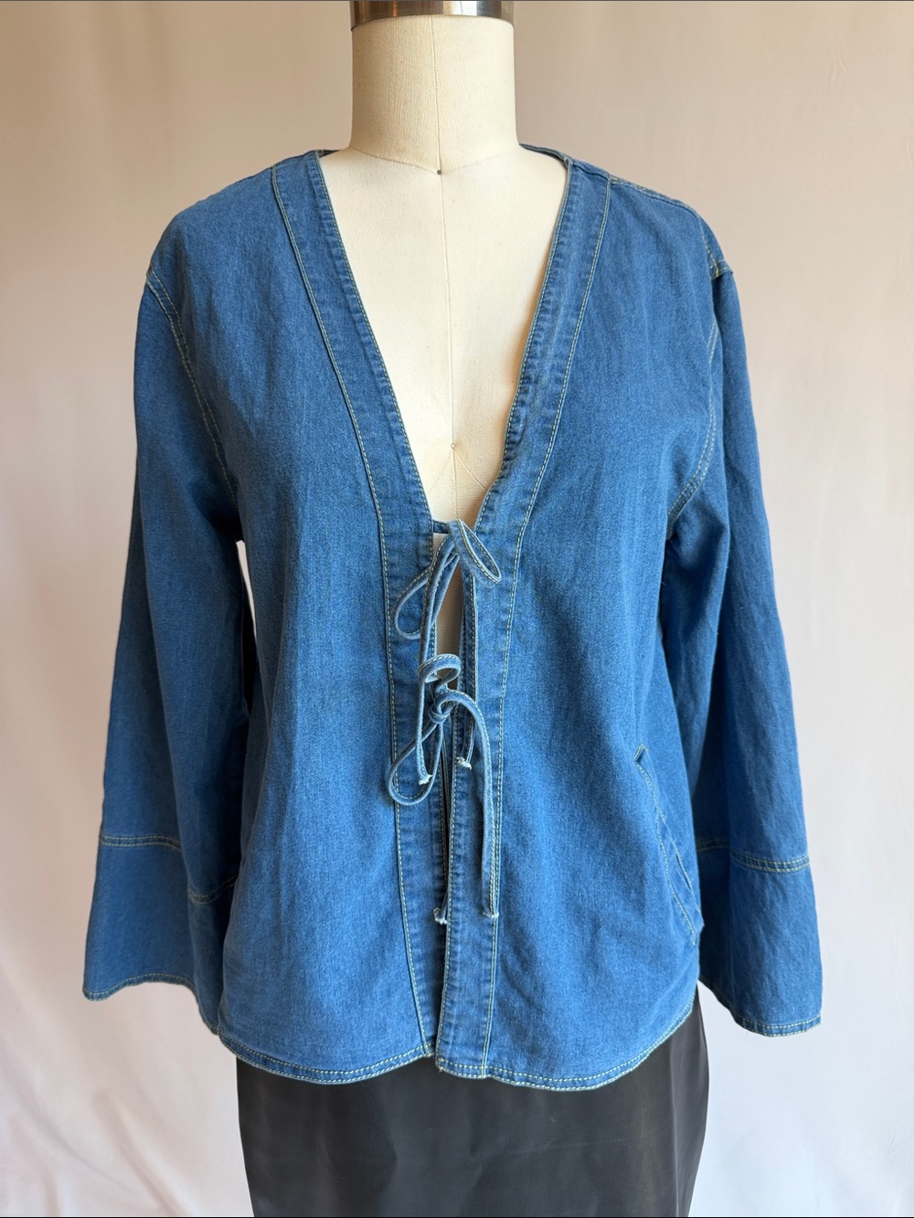 Blue Denim Tie-Front Women's Top